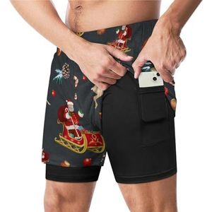 Kerst Kerstman Grappige Zwembroek met Compressie Liner & Pocket Voor Mannen Board Zwemmen Sport Shorts