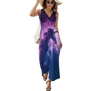Eenhoorn Galaxy Nebula Cloud Maxi lange jurk voor dames, V-hals, mouwloos, tank, zonnejurk, zomer