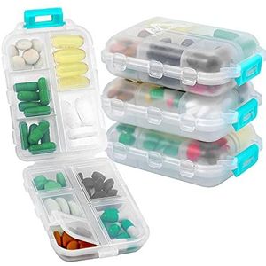 Muchengbao 4-pack 7-daagse pillendoos - 10 compartimenten medicijndoos, gemakkelijk te openen (wit)