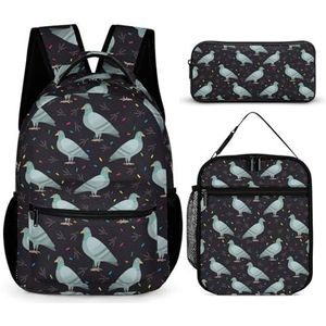 Leuke Cartoon Duif Vogels Print Rugzak Set Reizen Laptop Rugzak Met Lunch Tas En Potlood Tas