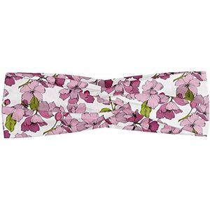 ABAKUHAUS roze Bloemen Hoofdband, Cartoon Apple Blossom, Elastische en Zachte Bandana voor Dames, voor Sport en Dagelijks Gebruik, Fuchsia Baby Pink