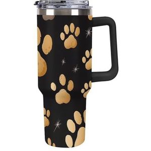 40 oz roestvrijstalen beker met handvat hondenpoot print grote capaciteit autobeker lekvrije reisbeker koffiemok dubbel drinkdeksel waterfles geschenken voor mannen vrouwen