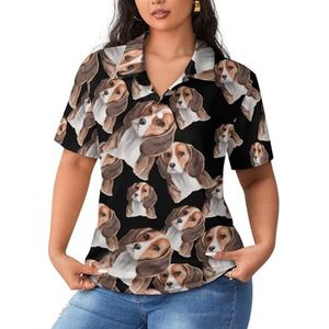 Aquarel Handgeschilderde Beagle Vrouwen Sport Shirt Korte Mouw Tee Golf Shirts Tops Met Knoppen Workout Blouses