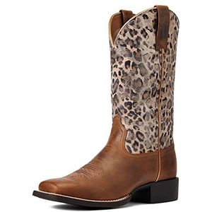 Ariat Womens Round Up West Leopard Square Toe Boots Mid Calf Low Heel 1-2"" - Brown,Off White - Size 10 B