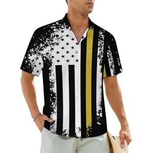 Vintage 911 Dispatcher Dunne Gouden Lijn Vlag Heren Shirts Korte Mouw Strand Shirt Hawaiiaanse Shirt Casual Zomer T-Shirt XL