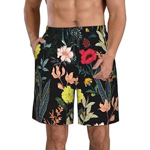 JIAWUJYNB Kleurrijke Boho bloemenprint strandshorts voor heren, zomershorts met sneldrogende technologie, lichtgewicht en casual, Wit, L