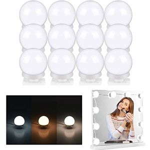 Led-make-uptafel, Hollywood-licht: 12 ledlampen, verlichting, 3 kleuren en 12 spiegellampen, oplaadbaar, USB, dimbaar, badkamer, make-upspiegel
