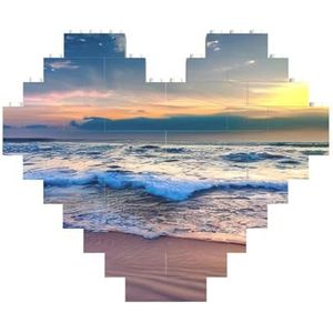 Serene Seaside Sunset Legpuzzel - hartvormige bouwstenen puzzel-leuk en stressverlichtend puzzelspel