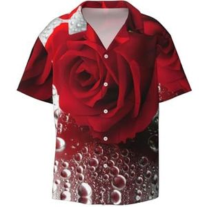 OdDdot Rode roos bloemenprint herenoverhemden atletisch slim fit korte mouw casual zakelijk overhemd met knopen, Zwart, XL
