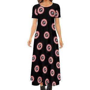 Pi Day Mathematics Symbool dames zomer casual korte mouw maxi-jurk ronde hals bedrukte lange jurken 3XL