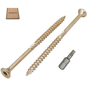 SKIR'CO (Pack van 20 stuks) Universeel verzinkt staal 5,0 x 90 mm gele houtschroeven, verzonken kop, torx-kop, type 17, spaanplaatschroeven (20, 5,0 x 90 mm)