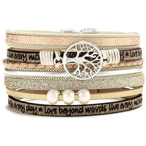 Handgeweven wikkelarmband met magnetische sluiting, casual armband in Boheemse stijl, meerlagige leren wikkelarmband, cadeau for vrouwen(Khaki)