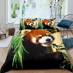 Rode Panda Beddengoed Set Leuke Dier Dekbed Cover voor Kids Jongens Meisjes Tieners Rode Panda Bladeren Dekbedovertrek Ademend Natuur Beddengoed & Linnen 3 Stks King Size