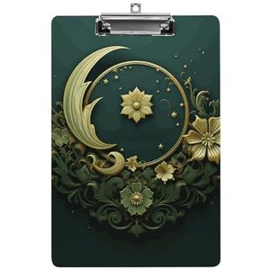 Plastic Klembord Laag Profiel Klassieke Ramadan op Groen Behang Gedrukt Acryl Metalen Klembord A4 Papier Maat (lengte 31,8 cm x Breedte 21,6 cm) Geschikt voor Kantoor, Studenten, Leraren