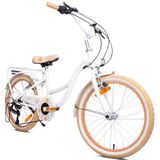 Flower Bike Fiets voor een meisje van 6 tot 10 jaar, 20 inch, 6 versnellingen Shimano, kinderfiets in hoogte verstelbaar (Wit Beige)