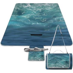 JKLQWH Picknickmat stranddeken, de diepblauwe zee bedrukte picknickdekens waterdicht opvouwbaar extra groot, vierkante picknickmat, voor wandelen, reizen, buiten, kamperen, parken
