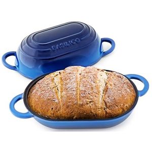 Geëmailleerde gietijzeren broodoven (blauw), niet-stick enkel brood gietijzeren broodpan met deksel, eenvoudige zelfgemaakte zuurdesem Nederlandse oven met deksel, ovenbestendige ambachtelijke brood
