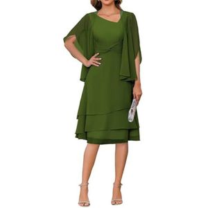 2 Stuks Moeder van de Bruid Jurk voor Bruiloft 3/4 Mouwen Chiffon Avond Prom Jassen met Jas, Olijfgroen, 32