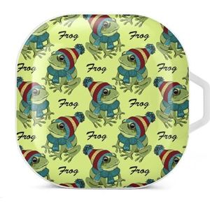 Grappige kikker met gebreide hoed en sjaal oordopjes hoesje compatibel met Samsung harde beschermhoes witte stijl