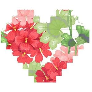 Rode geranium bloem gedrukt bouwstenen blok puzzel hartvormige foto DIY bouwsteen puzzel gepersonaliseerde liefde baksteen puzzels voor hem, voor haar, voor geliefden