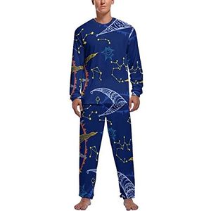 Zon maan en dierenriem abstracte zachte heren pyjama set comfortabele lange mouwen loungewear top en broek geschenken 2XL