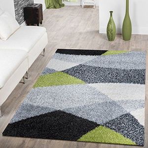 T&T Design Hedendaagse hoogpolig tapijt Shaggy Vigo patroon in zwart grijs wit groen top prijs!!, grootte: 160x220 cm