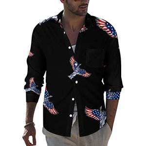 Statue of Liberty Heren Revers Shirt Lange Mouw Button Down Print Blouse Zomer Pocket Tees Tops L