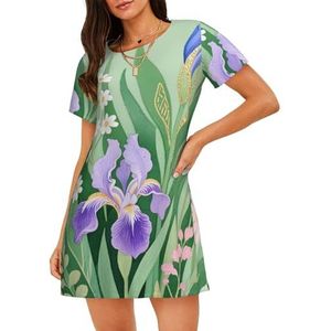 Zelinge Comfortabele nachtjurk voor vrouwen slaap tee nachthemd korte mouw nachtshirts losse loungewear S-3XL, Bloem Boeket Licht Groen, S