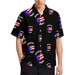 Vintage Boricua Pride Puerto Ricaanse PR vlag mannen korte mouw T-shirt casual button down zomer strand top met zak