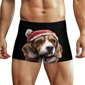 Winter Beagle Dog Boxershorts voor heren, hoge tailleband, zacht ondergoed, stretch trunks panty