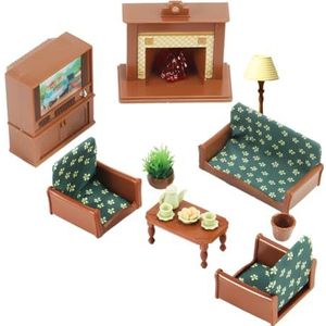 Mini House Miniatures Plastics Poppenhuis Meubels Slaapkamer Set met Hoog Laag Bed, Dressoir, Bureau en Hanger voor Huis Decoratieve Ornamenten E