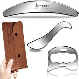 BYYDDIY 3-in-1 roestvrijstalen spierschraper gereedschapsset, schrapen massagegereedschap voor fysiotherapie, Derma Edge Massage Tool & GuaSha Massage Schraper Tool