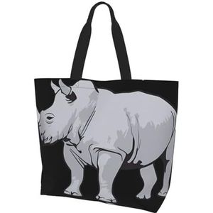 MYGANN Animal Rhino Women'S Grote Capaciteit Schouder Waterdichte Boodschappentas Voor Dagelijkse Reizen Gift Bag, Zwart, Eén maat
