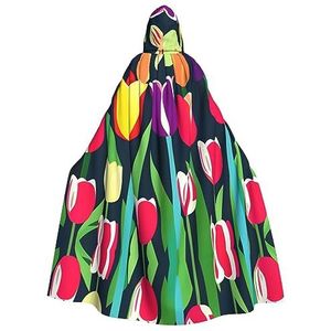 FRGMNT Kleurrijke Tulpen Print Mannen Hooded Mantel, Volwassen Cosplay Mantel Kostuum, Cape Halloween Dress Up, Hooded Uniform