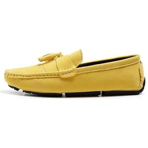 Loafers voor heren Nubuckleer met kwastjes Penny Driving Loafers Comfortabele antislip platte hak Casual instapper (Color : Yellow, Size : 39 EU)