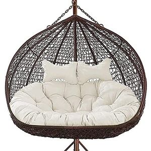 dikker hangstoel kussen dubbele verwijderbare ei-nest vormige kussens, 2 personen zits rieten rotan schommel pads voor patio tuin, wit