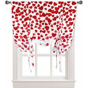 GSJNHY Vastbinden gordijnen voor ramen liefde textuur rode gordijnen voor woonkamer slaapkamer vastbinden raamgordijn keuken kort gordijn (afmetingen: 135W x 160H (cm))