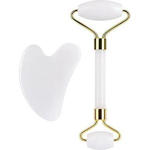 Gezichtsmassage Jade Roller Witte Jade Natuursteen Gua Sha Slimmer Lift Rimpel Dubbele Chin Remover Schoonheidsverzorging Afslanken Gereedschap 1 Stks