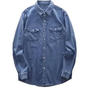 Dvbfufv Heren gewassen denim shirt heren lente Koreaans losse lange mouwen shirt, Blauw, M