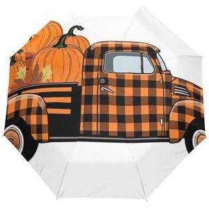 GAIREG Oranje Geruite Vrachtwagen met Pompoenen die Paraplu Auto Open Compacte Lichtgewicht Reis Paraplu voor Regen
