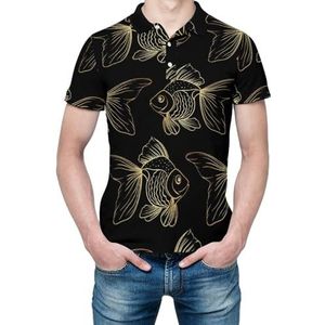 Gouden vis op zwart heren shirt met korte mouwen golfshirts normale pasvorm tennis T-shirt casual zakelijke tops