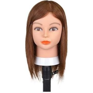 Mannequinhoofd met haar, 100% echt mensenhaar, 10-18'', cosmetologie-mannequinhoofd for stylingoefeningen op een vlechthoofd(Big Ear 12inch Brown)