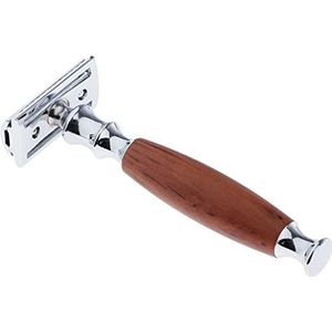 Houten Handvat Dubbele Rand Veiligheid Scheren Scheerscheermessen Snor Grooming Tool Bruin, 12,5 x 4,5 x 2,5 cm