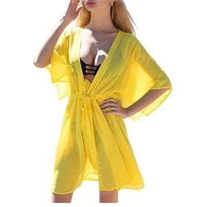 ZPFDSG Dames zomer bikini mode effen kleur bandage cover up hoge taille strandjurk cover ups voor vrouwen strandkleding (kleur: geel)