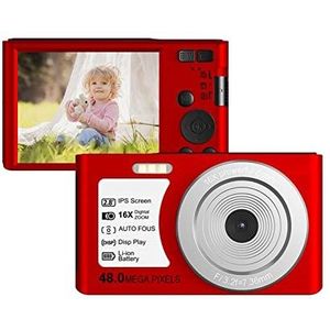 Digitale Camera, Kleine digitale camera 4K 2,8""IPS-scherm 16X zoom Autofocus Gezichtsdetectie Zelfontspanner Vlog-camera 48MP for kinderen AF-fotografie(32G TF Card,Rosso)