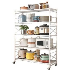 Gratis installatie opvouwbaar rek, metalen vloerstaand wielrek, magnetron pannenrek, geschikt for woonkamer badkamer(White,100x34x162.5cm)