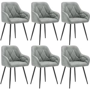 WOLTU EZS03gr-6 Eetkamerstoelen, 6-delige set, keukenstoel, stoel voor woonkamer, ergonomische stoel, armleuning, zitvlak van vintage kunstleer, metalen poten,grijs