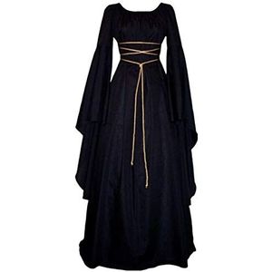 Victoriaanse heksenjurk voor dames, renaissance-jurk, galakostuum, cosplay, vintage, lange mouwen, middeleeuwse prinsessenjurk, Zwart, M