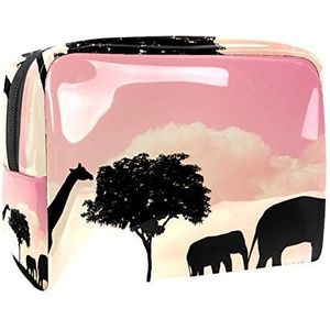 Draagbare Make-up Tas met Rits Reizen Toilettas voor Vrouwen Handige Opslag Cosmetische Pouch Olifanten Giraffe Natuur