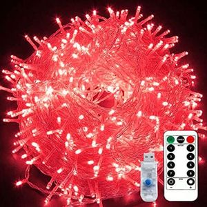 LED's Kerstverlichting, 10m 80LED Kerstboomverlichting Outdoor Fairy Kerstverlichting met Afstandsbediening Fairy Twinkle Lights Tree String Lights USB (Rood)